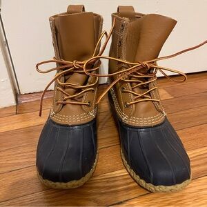 L.L. Bean Like New Brown Leather Navy Duck Boots Bean Boots Womens 7